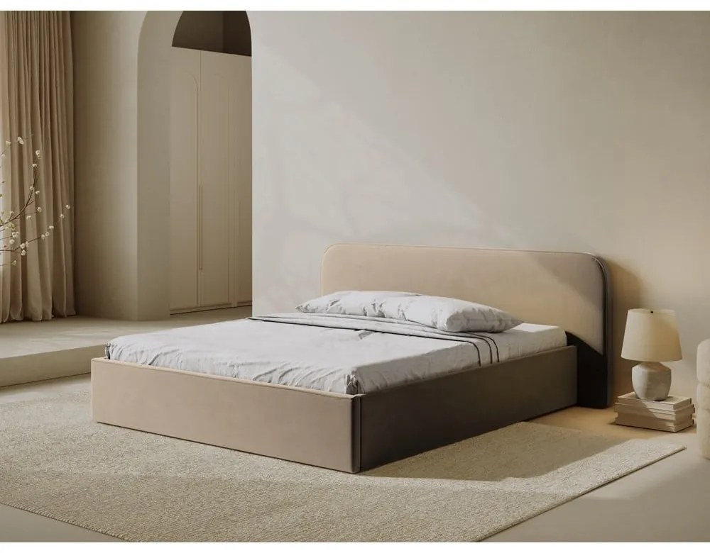 Letto matrimoniale imbottito grigio tortora con contenitore e rete inclusi 200x200 cm Elizabeth – Micadoni