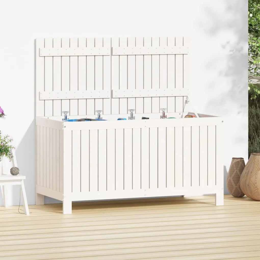 Contenitore Da Giardino Bianco 121x55x64 Cm Legno Massello Pino /