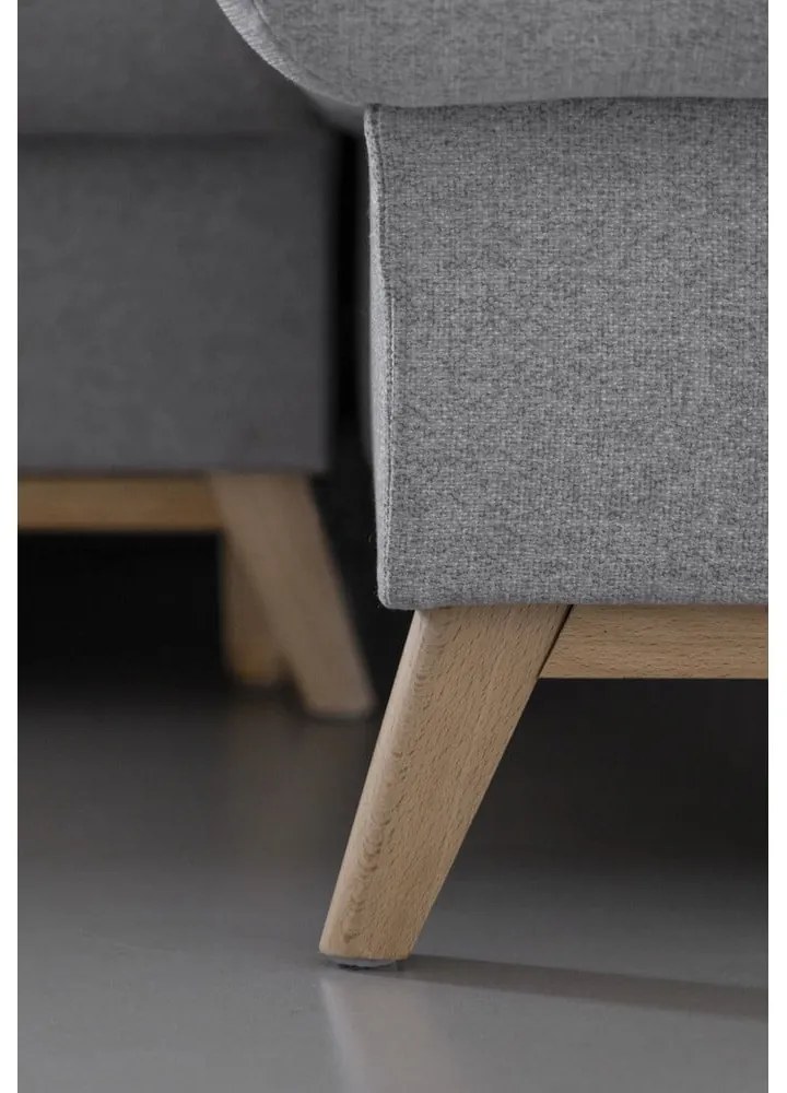 Divano angolare grigio chiaro allungabile/con contenitore (con penisola a destra/con chaise lounge) Scandic Lagom – Miuform