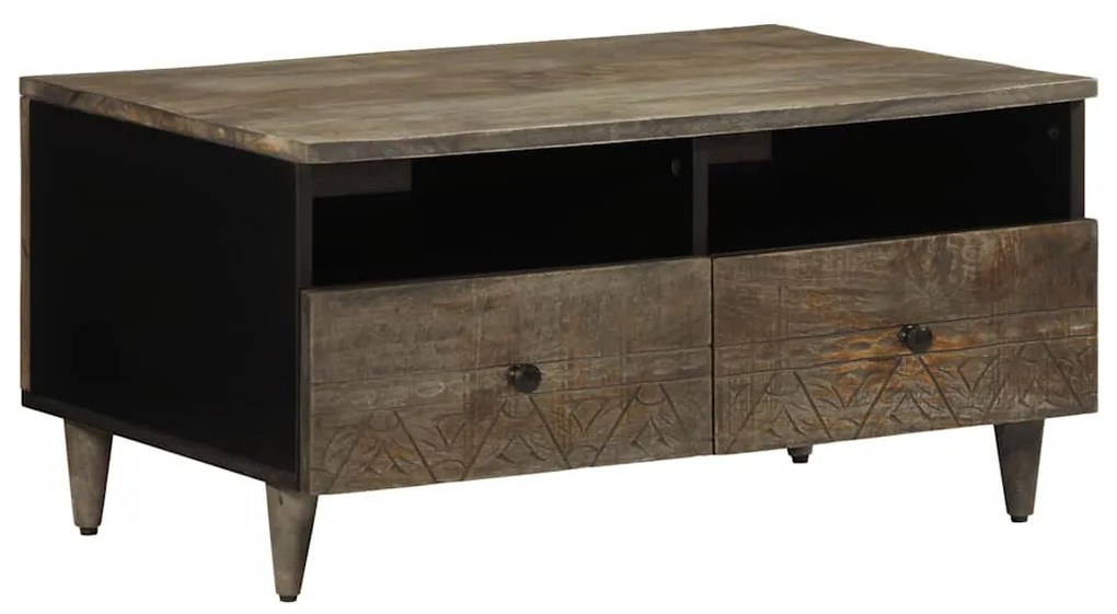 Tavolino Grigio Chiaro 80x54x40 Cm İn Legno Massello Di Mango /