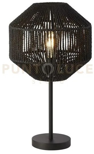 Lampada da tavolo in vimini - metallo nero opaco e paralume in cord...