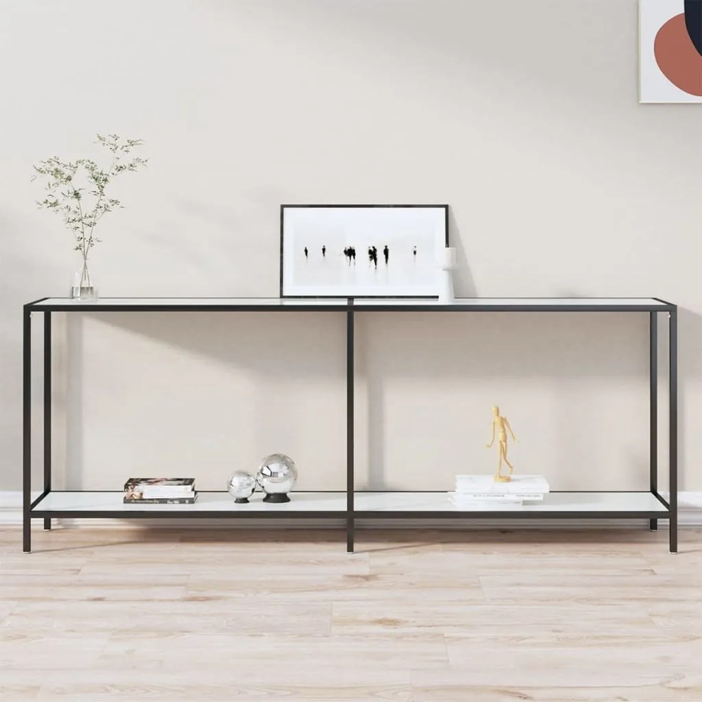 Tavolo Consolle Bianco 200x35x75,5 Cm İn Vetro Temperato /