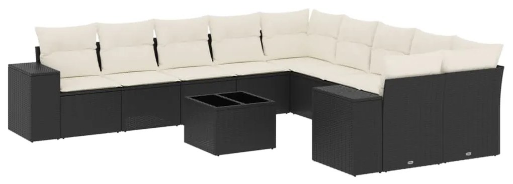 Set divani da giardino 11 pz con cuscini in polyrattan nero