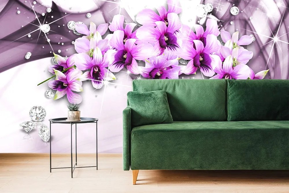 Carta da parati – Fiori viola su sfondo astratto