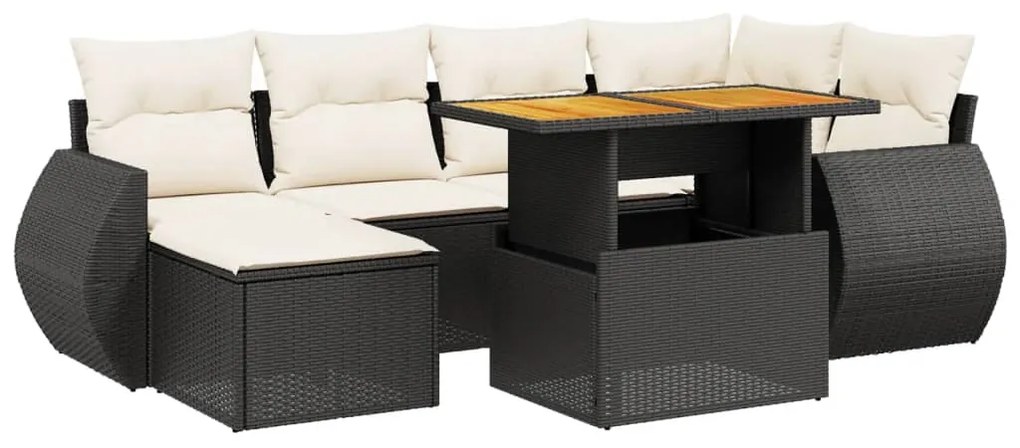 Set divani da giardino con cuscini 7pz nero polyrattan