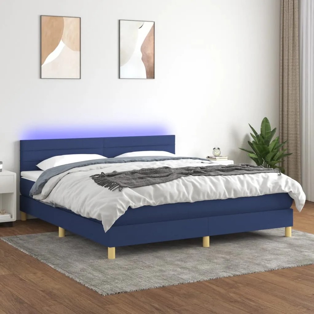 Letto A Molle Con Materasso E Led Blu 160x200 Cm İn Tessuto /