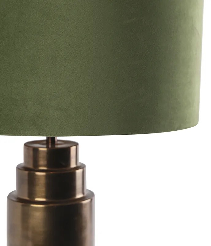 Lampada da tavolo Art Déco in bronzo con paralume in velluto verde e oro 50 cm - Bruut