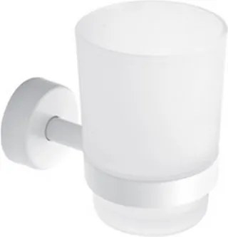 Kamalu - Bicchiere portaspazzolini a muro in acciaio inox bianco opaco e vetro | Monde-B