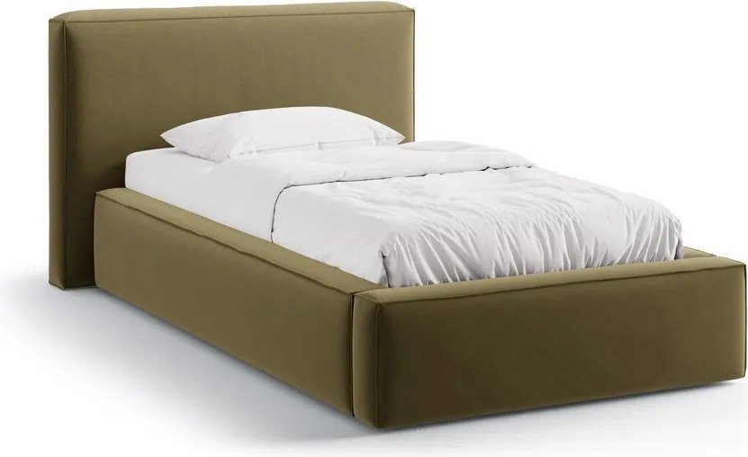 Letto singolo imbottito verde con contenitore con rete inclusa 90x200 cm Jodie – Micadoni