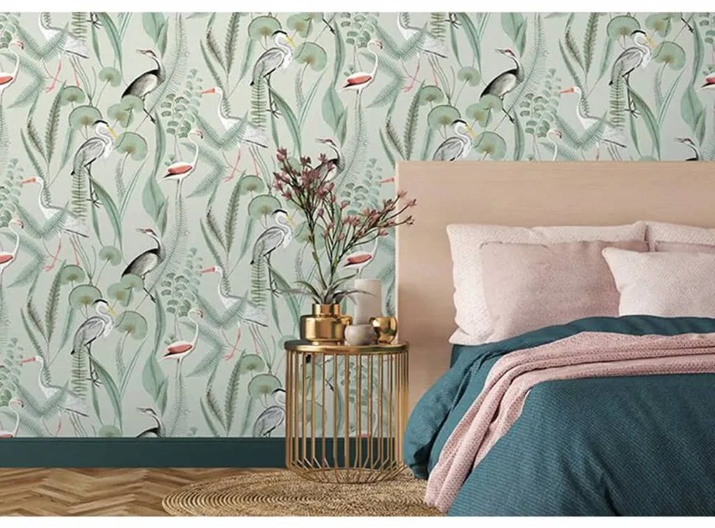 DUTCH WALLCOVERINGS Carta da Parati "Flamingo" Menta