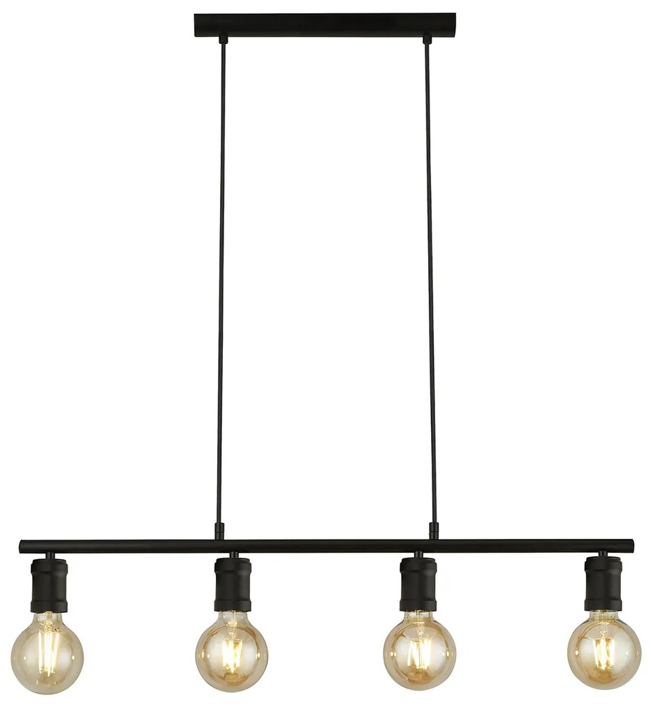 Lampadario Industrial-Nordico Danza Acciaio Nero 4 Luci E27