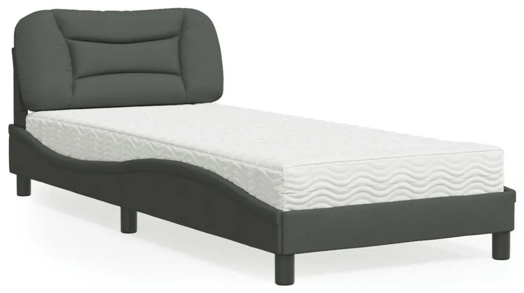 Letto Con Materasso Grigio Scuro 90x190 Cm İn Tessuto /