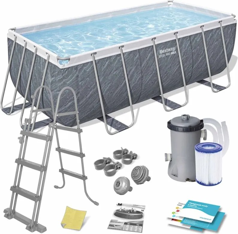 Kit Piscina fuori terra tubolare BESTWAY - Steel Pro Max - 412 x 201 x 122 cm - Rettangolare (Filtro a cartuccia, scala, 1 car)