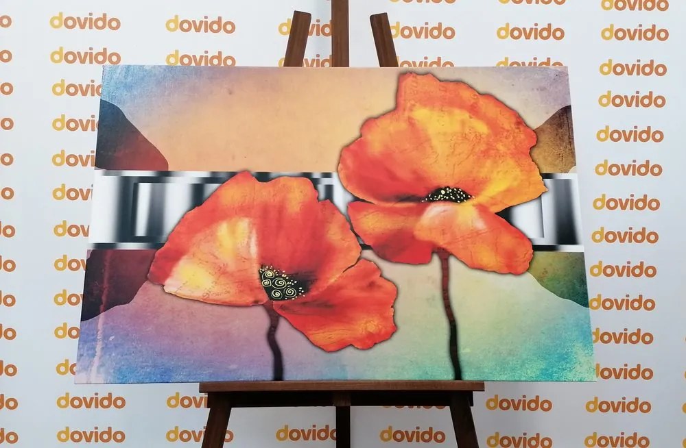 Stampa su tela – Fiori di papavero arancioni in stile orientale