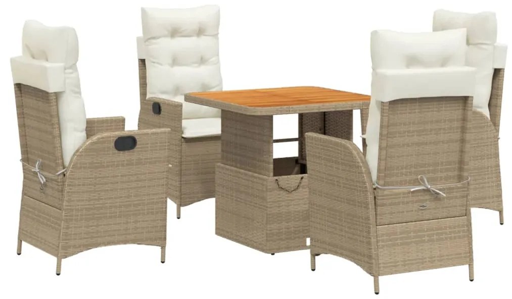 Set da pranzo da giardino 5 pz con cuscini beige in polyrattan