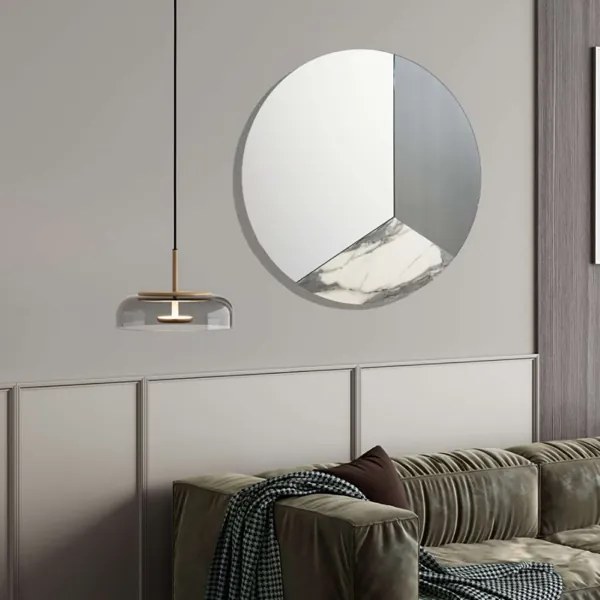 Specchio rotondo moderno 80 cm effetto marmo bianco e vetro fumč - OSCAR
