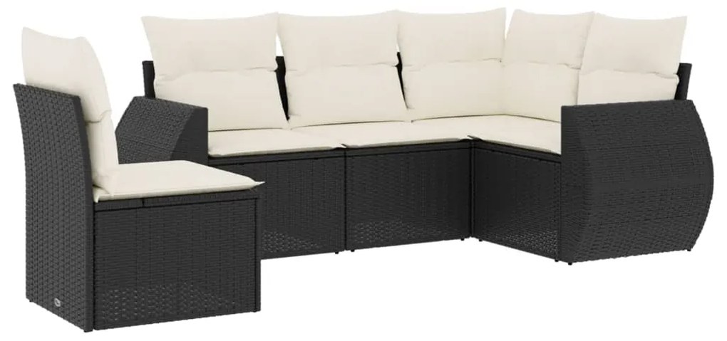 Set divani da giardino 5 pz con cuscini in polyrattan nero