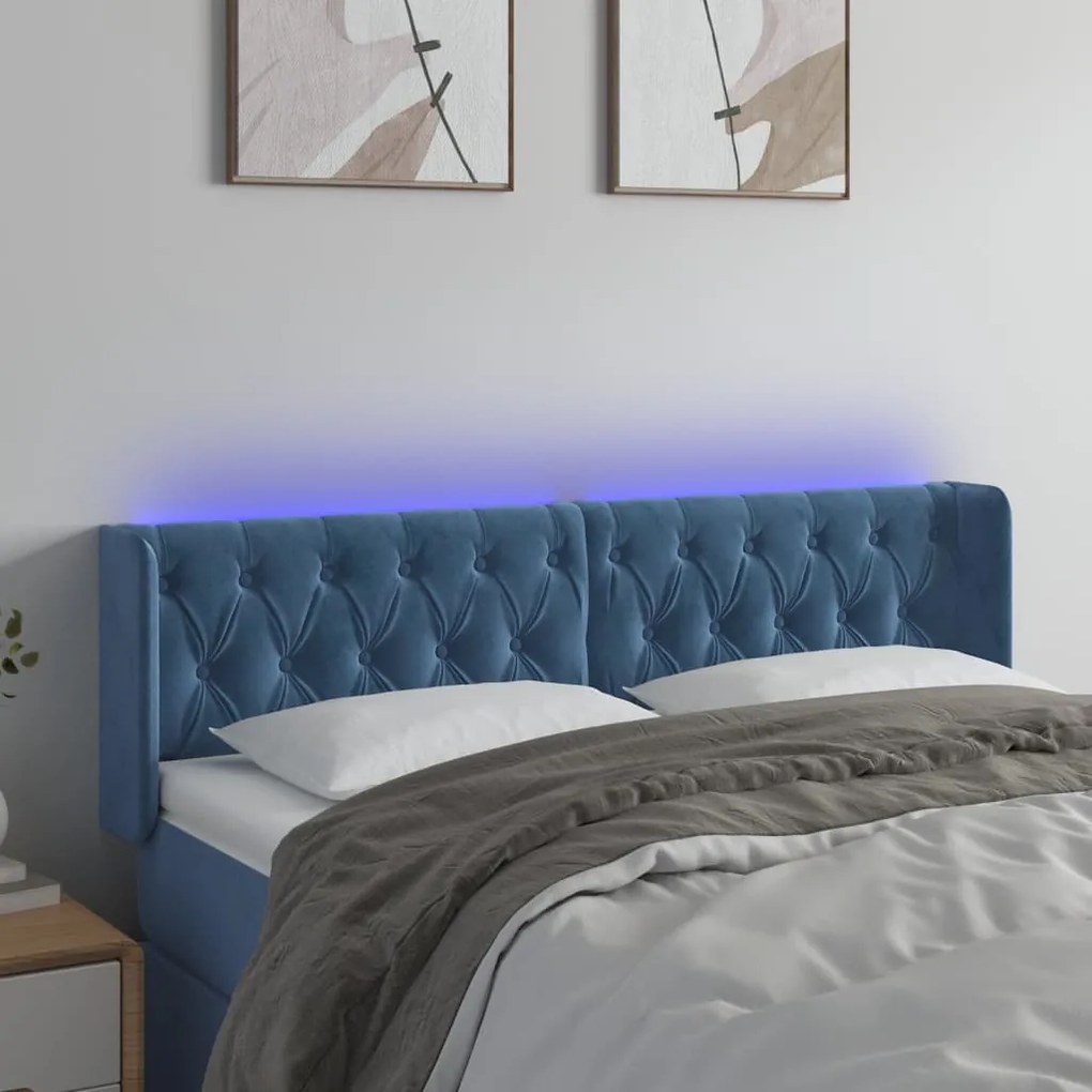 Testiera A Led Blu Scuro 163x16x78/88 Cm İn Velluto /