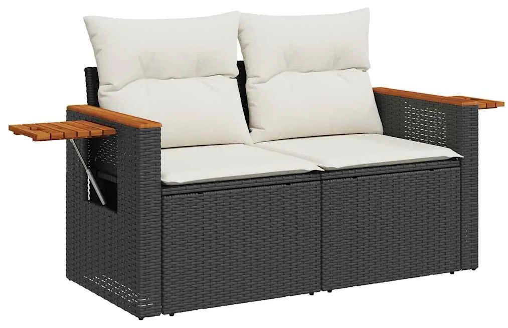 Set divani da giardino con cuscini 8 pz nero polyrattan acacia
