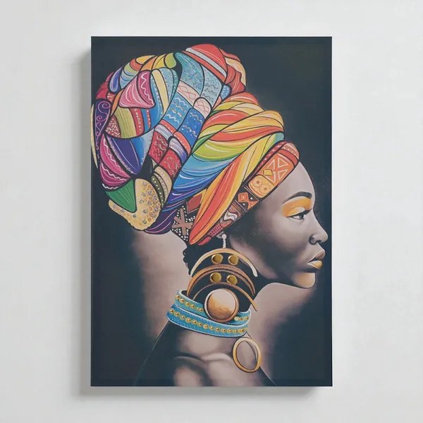 Quadro moderno verticale su tela 60x90 cm ritratto donna africana colorato