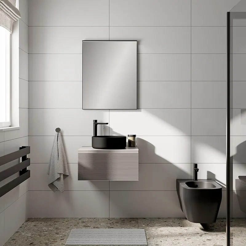 Mobile da bagno sospeso Step Rigato con top L 60.3 x H 30 x P 46 cm tortora taupe, 1 cassetto con chiusera ammortizzata