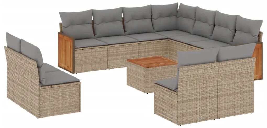 Set divani da giardino 12 pz con cuscini beige in polyrattan