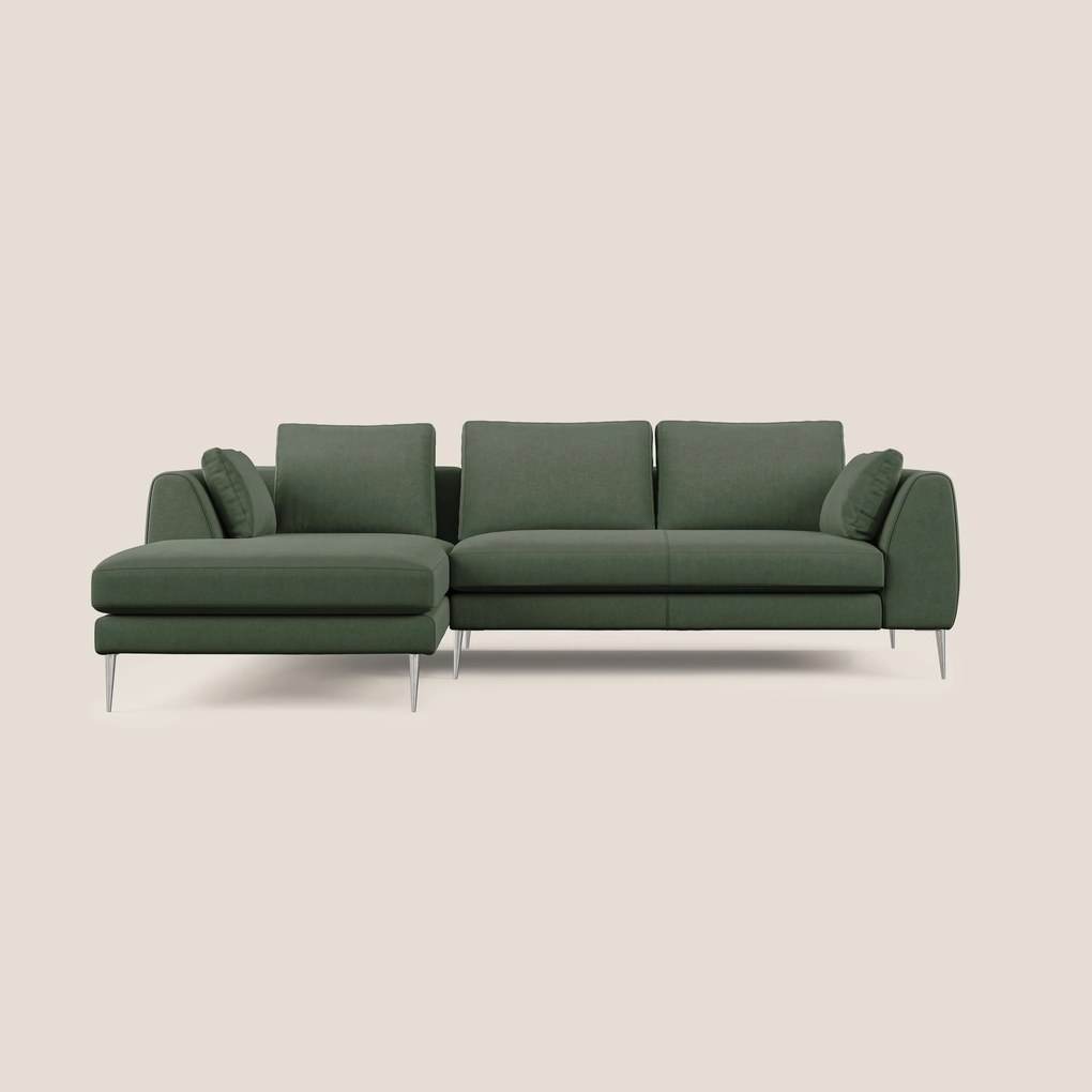 Plano divano moderno angolare con penisola in microfibra smacchiabile T11 verde