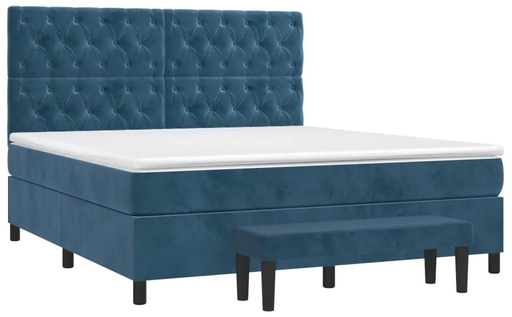 Giroletto a molle con materasso blu scuro 160x200 cm in velluto