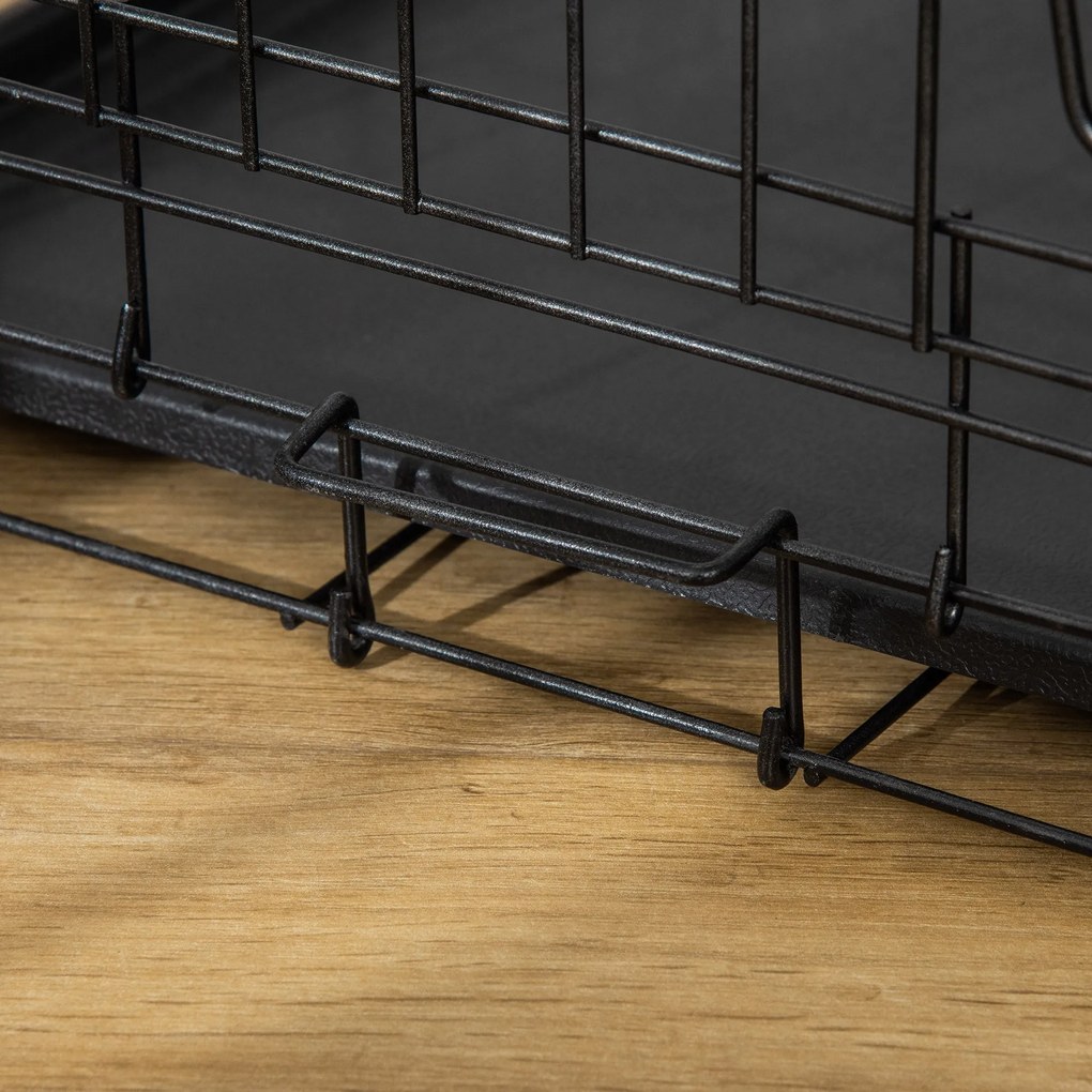Gabbia Trasportino per Cani Gatti Pieghevole in Acciaio Doppia Apertura 76x53x57 cm Nero...