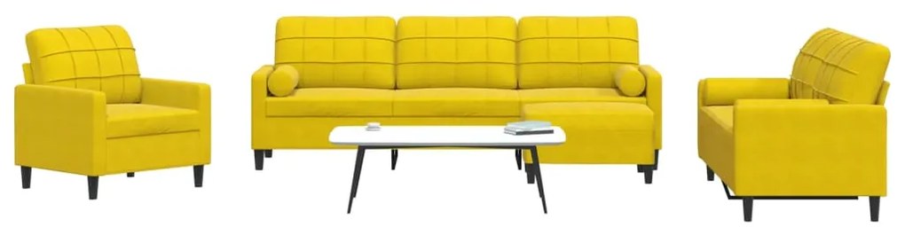 Set Di Divani 4 Pz Con Cuscini E Rinforzi Giallo İn Velluto /