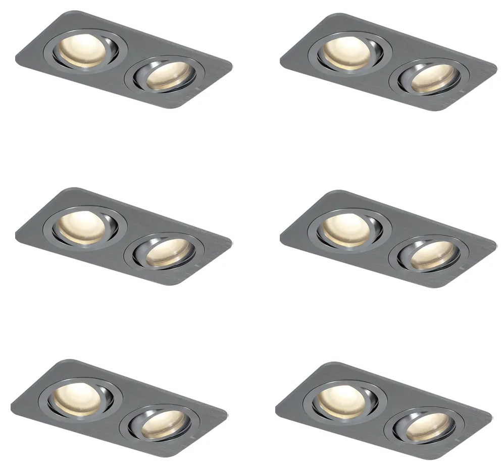 Set di 6 faretti da incasso arrotondati color canna di fucile GU10 50mm regolabili IP44 2 luci - Alberto
