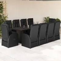 Set da Pranzo da Giardino 11 pz con Cuscini in Polyrattan Nero 3277642