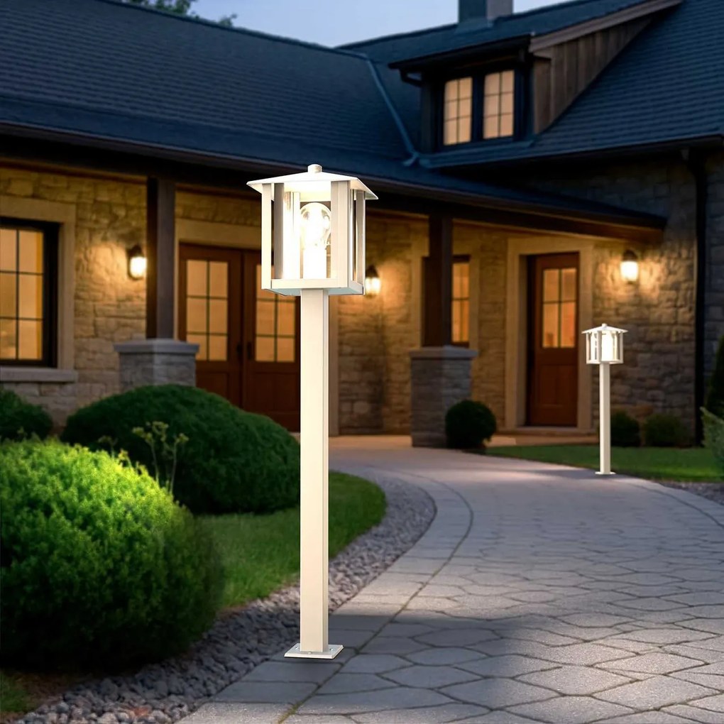 Paletto da Giardino Bianco 80cm Acciaio INOX Base E27 - Serie PILLAR