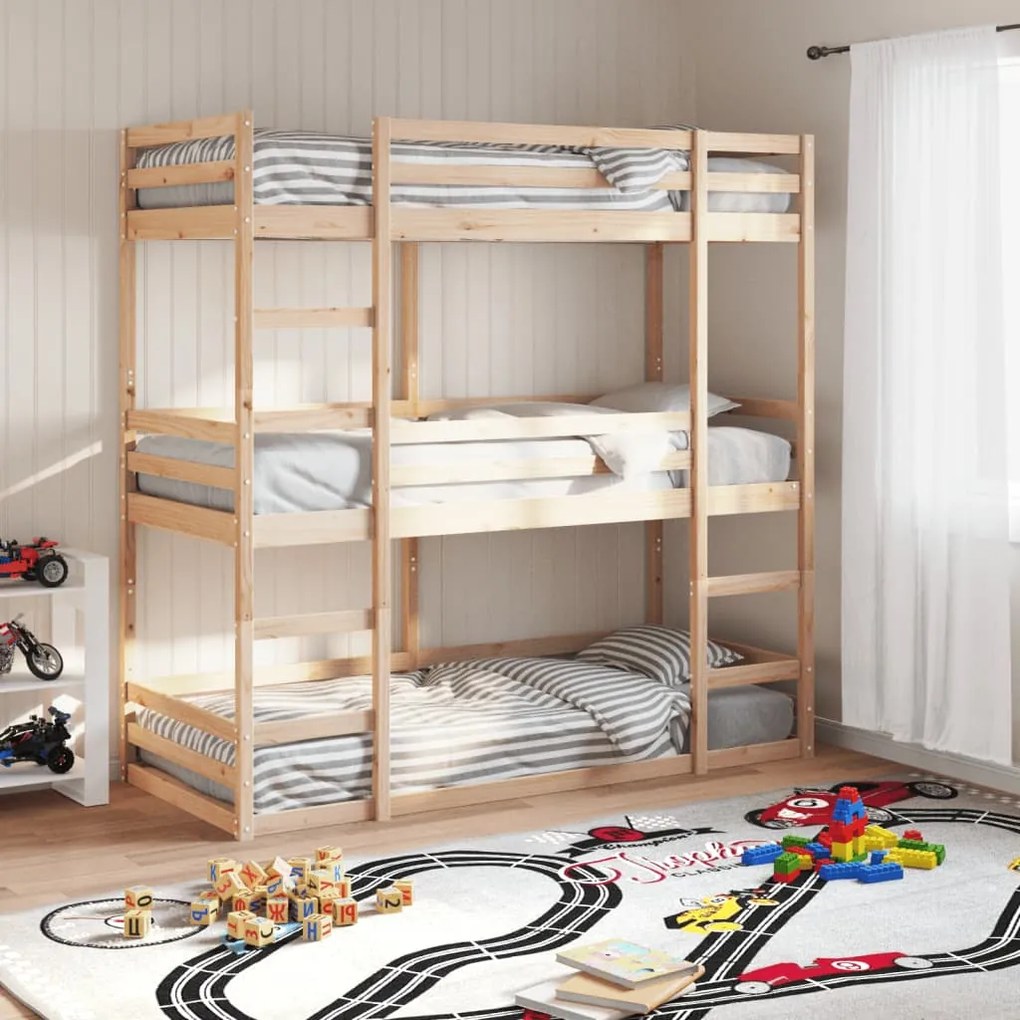 Letto A Castello Triplo 80x200 Cm İn Legno Massello Di Pino /