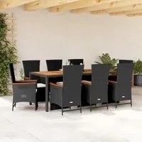 Set da Pranzo da Giardino 9 pz con Cuscini Nero in Polyrattan 3277518