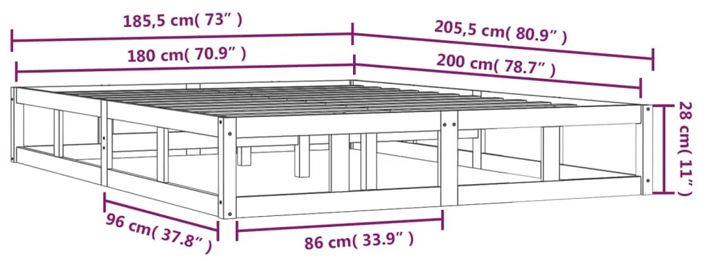 Giroletto 180x200 cm Super King in Legno Massello