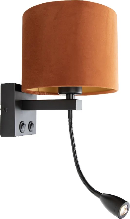 Lampada da Parete Nera con Braccio Flessibile e Paralume Arancione con Interno Dorato 18cm - Brescia Combi