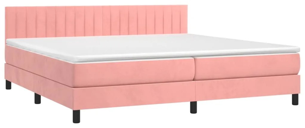 Letto a molle con materasso e led rosa 200x200 cm in velluto