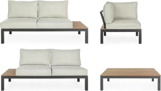 Salotto Angolare Da Esterno In Alluminio Con Doghe E Tavolino Elias Antracite Bizzotto