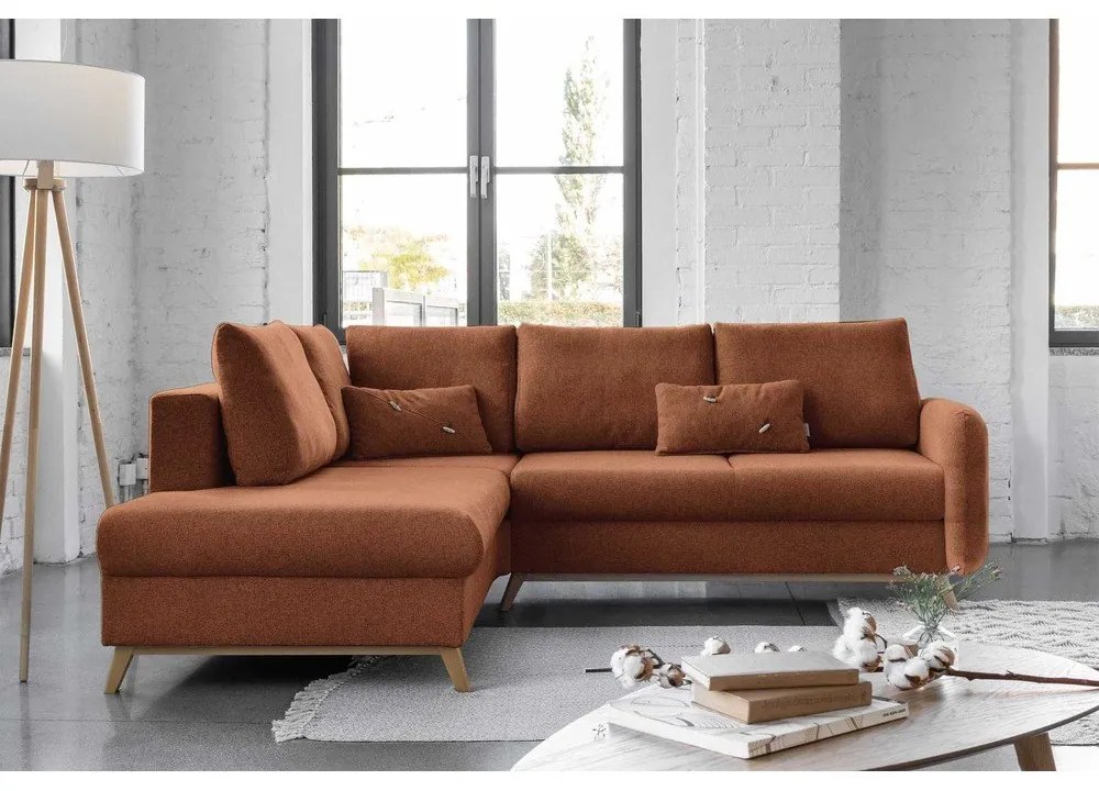 Divano letto angolare arancio mattone L, angolo sinistro Scandic Lagom - Miuform