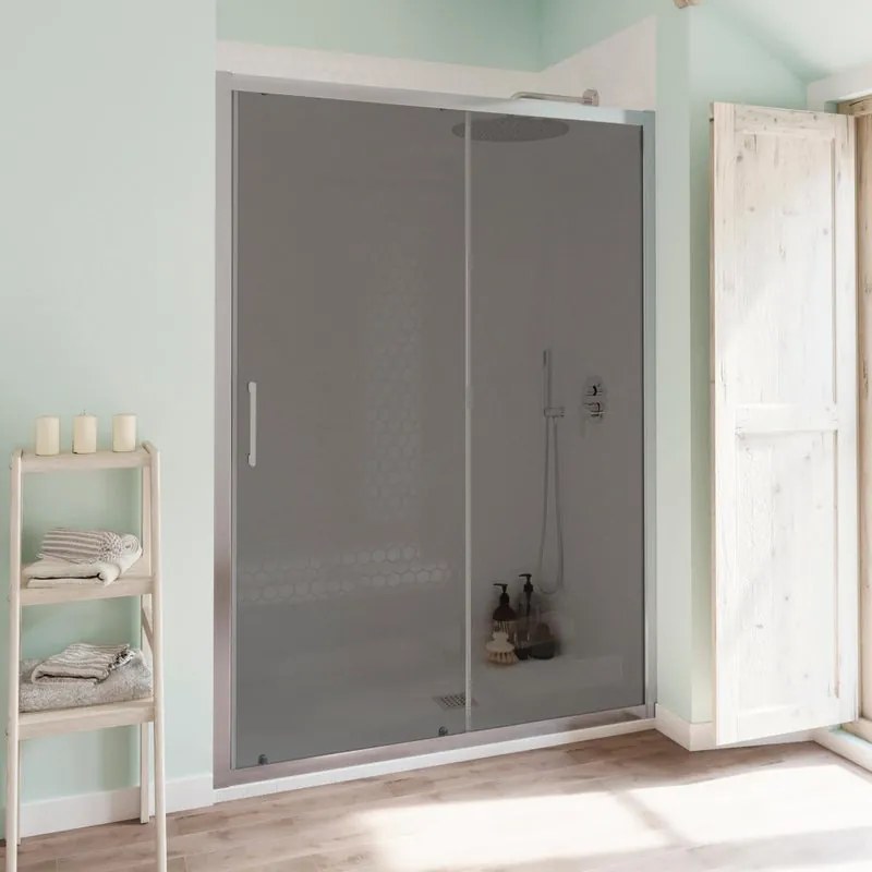 Porta doccia scorrevole Bilbao, L 96-100 cm x H 190 cm x SP 6 mm, profilo cromo, vetro fumè