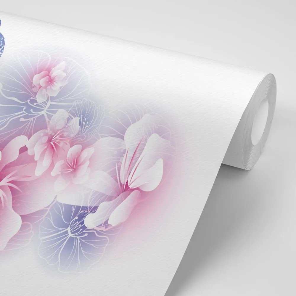 Carta da parati autoadesiva – Buddha con fiori di sakura