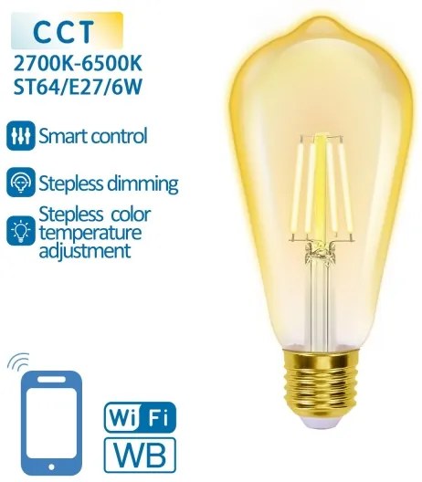 Lampadina LED dimmerabile FILAMENT ST64 E27/6W/230V 2700-6500K Wi-Fi - Aigostar