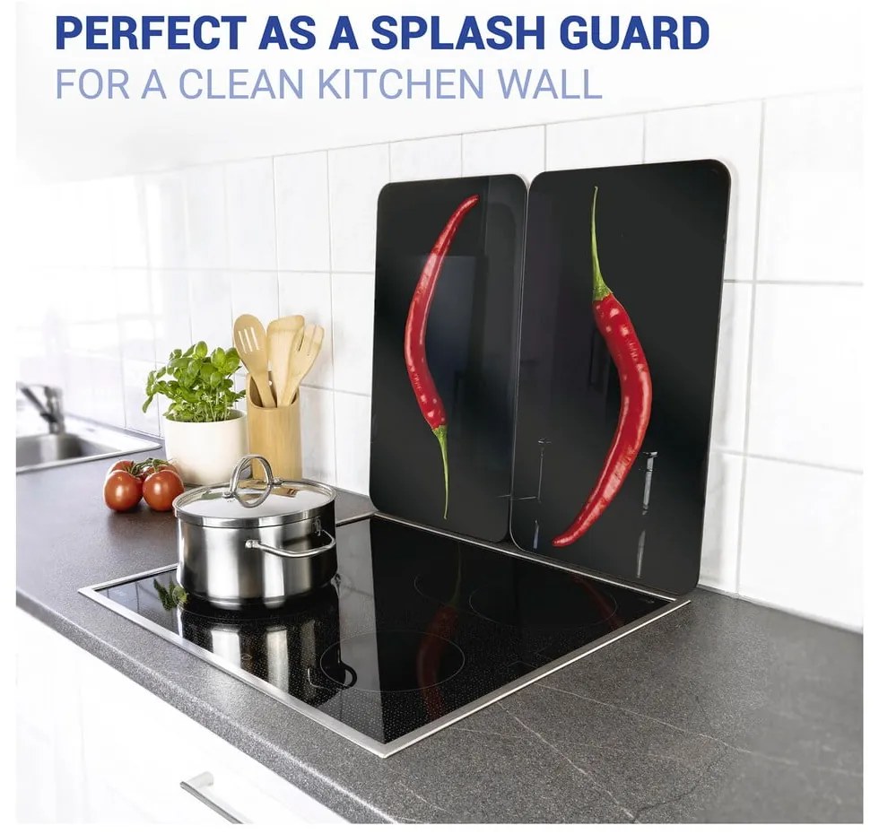 Set di 2 copri stufe in vetro, 52 x 30 cm Peperoni - Wenko