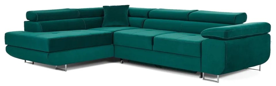Divano angolare verde allungabile/con contenitore (con penisola a sinistra/a L) e rivestimento in velluto Anton – ELTAP