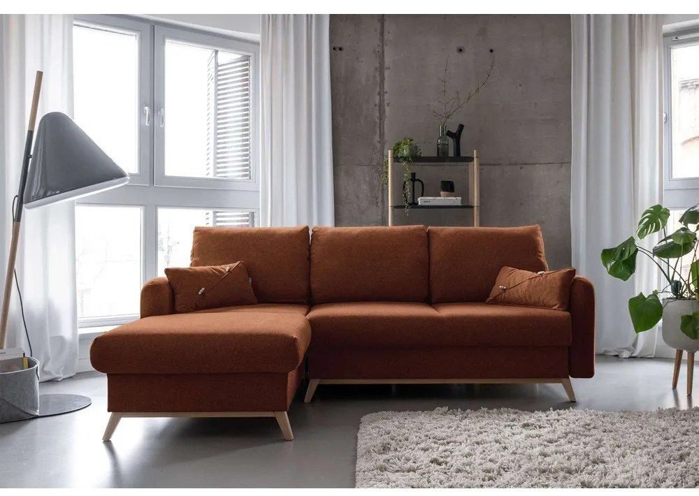 Divano letto angolare arancio mattone, angolo sinistro Scandic Lagom - Miuform