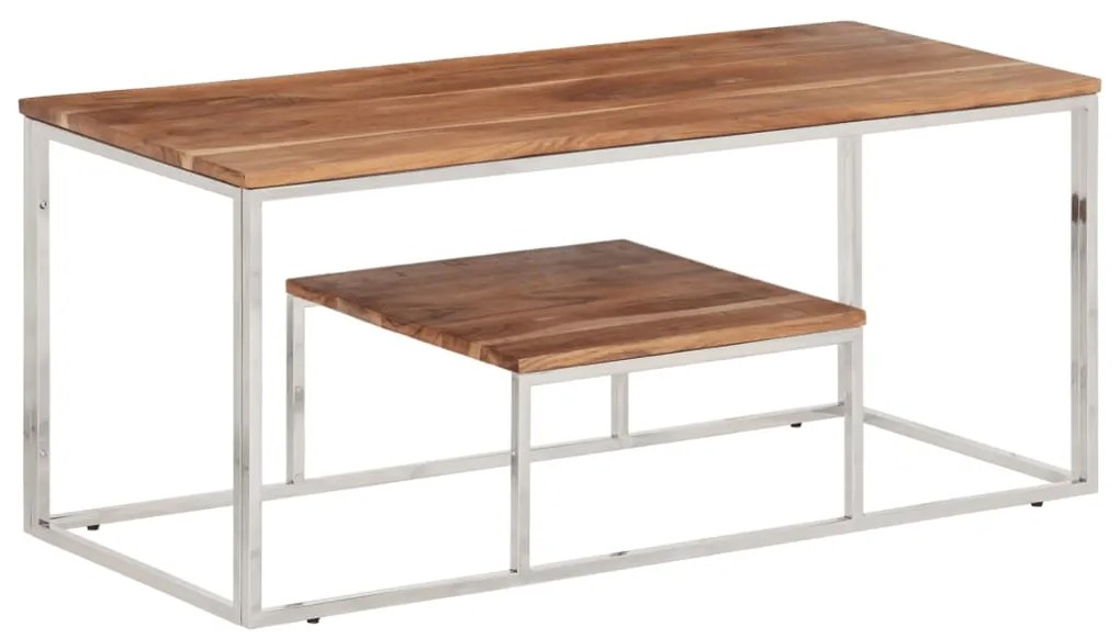 Tavolino Da Salotto Argento İn Acciaio Inox E Massello Dacacia /