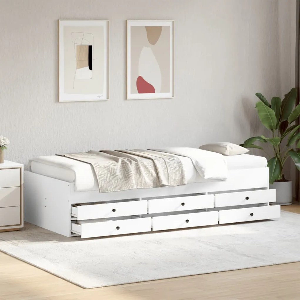 Divano letto con cassetti bianco 90x190 cm in legno multistrato