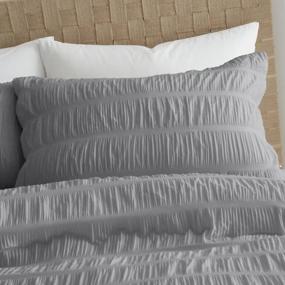 Set copripiumino e federa grigio in crêpe per letto matrimoniale e per letto esteso 230x220 cm Seersucker – Catherine Lansfield