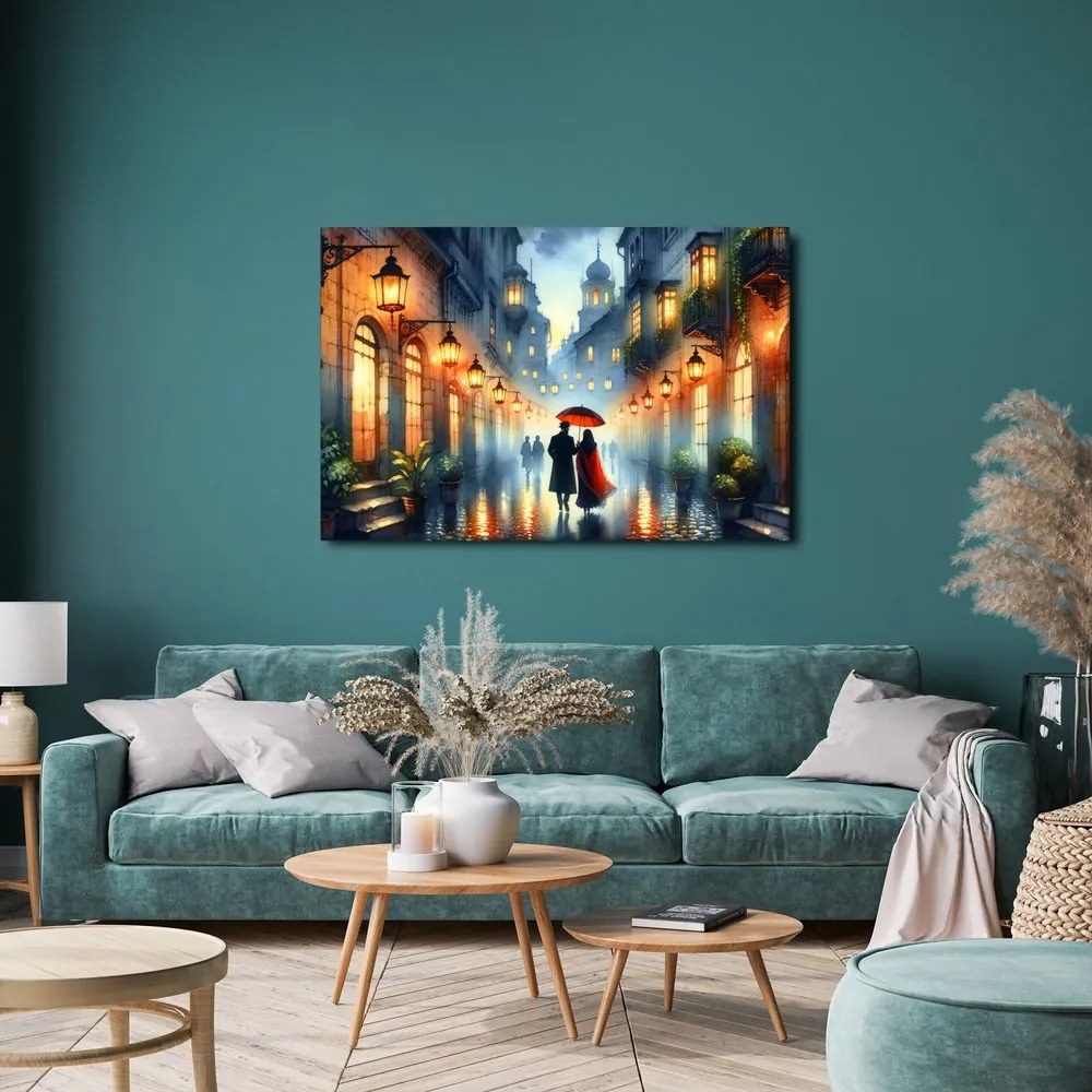 Quadro su tela – Passeggiata romantica nella città piovosa
